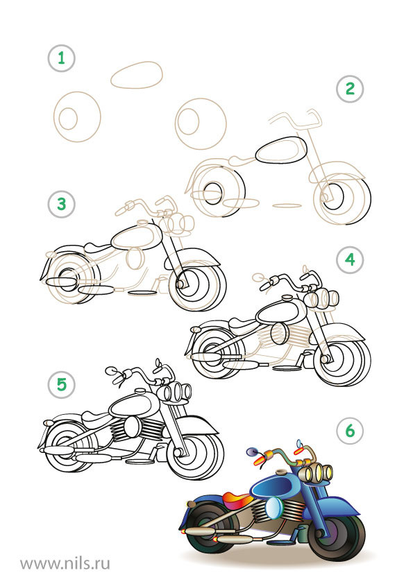 Как нарисовать мотоцикл за 7 простых шагов